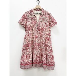 Anthropologie Georgina Tiered Shirtdress in Red and Cream - XL
